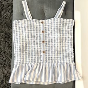 Kids blue striped summer tank top with buttons (L 10-12)